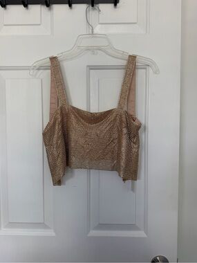 Gold Sequin Crop Top with Wide Straps